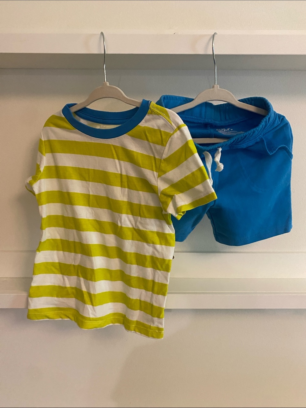 Cat & Jack Lime Green and White Striped Tee with Blue Shorts